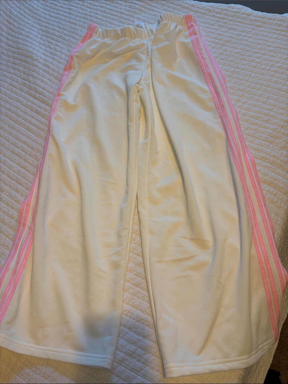 Large Women’s White Track Pants with Pink Side Stripes
